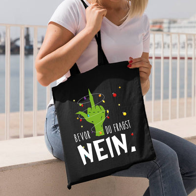 Bild: Baumwolltasche - Grinch - Bevor du fragst NEIN. (Mittelfinger) Geschenkidee