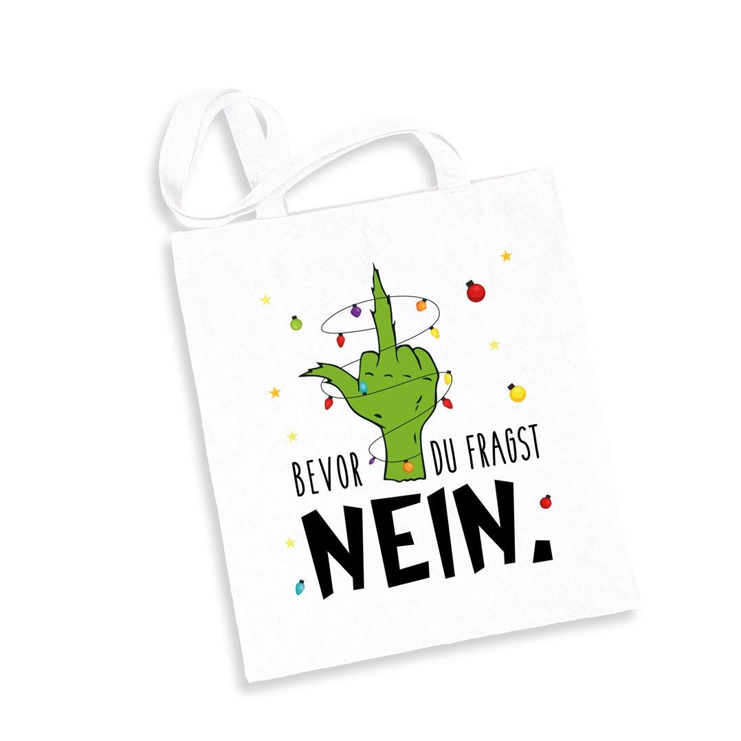 Bild: Baumwolltasche - Grinch - Bevor du fragst NEIN. (Mittelfinger) Geschenkidee