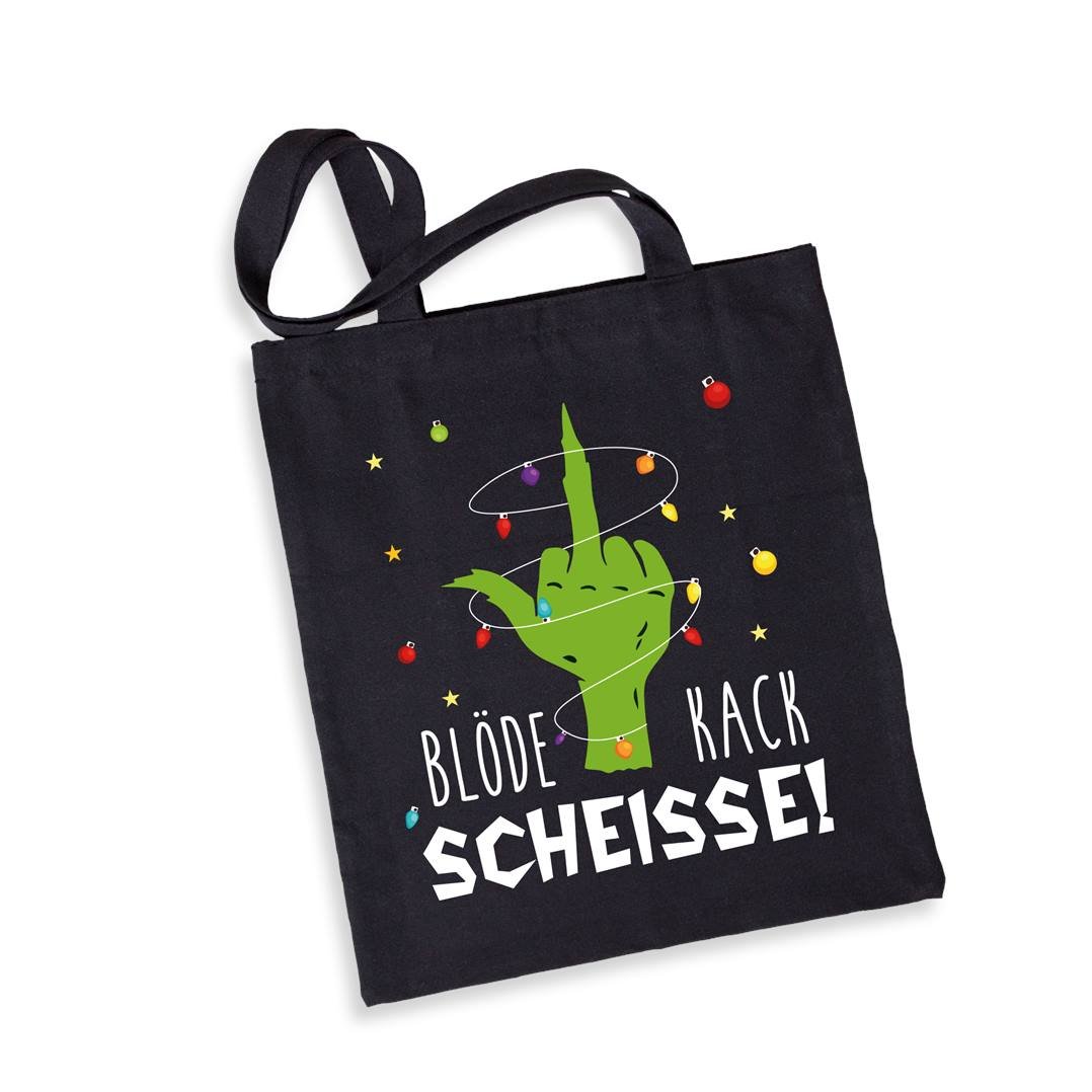 Bild: Baumwolltasche - Grinch - Blöde Kackscheisse! (Mittelfinger) Geschenkidee