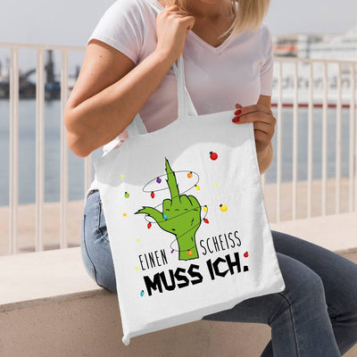 Bild: Baumwolltasche - Grinch - Einen Scheiss muss ich. (Mittelfinger) Geschenkidee