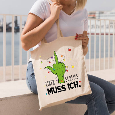 Bild: Baumwolltasche - Grinch - Einen Scheiss muss ich. (Mittelfinger) Geschenkidee