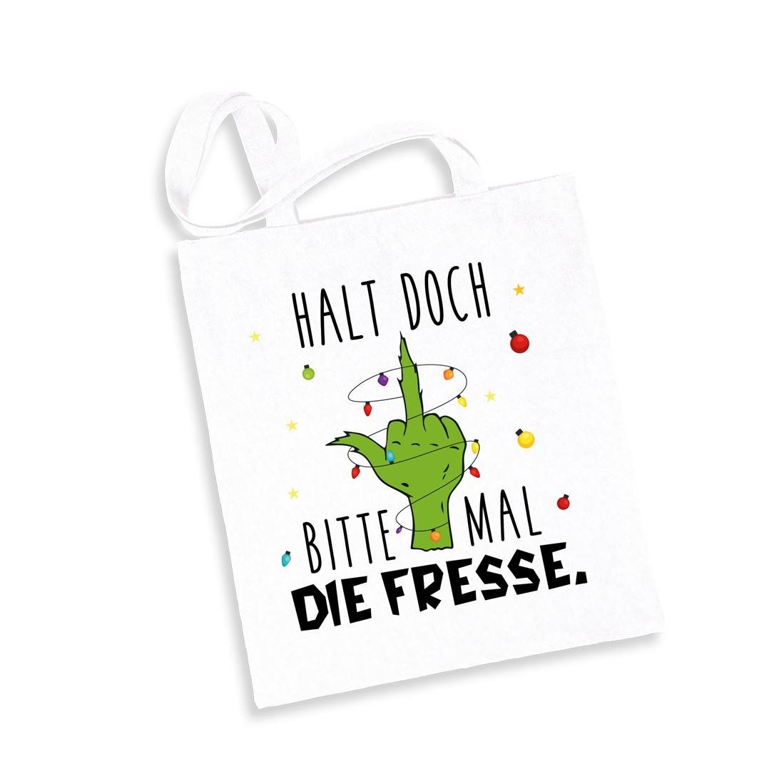 Bild: Baumwolltasche - Grinch - Halt doch bitte mal die Fresse. (Mittelfinger) Geschenkidee