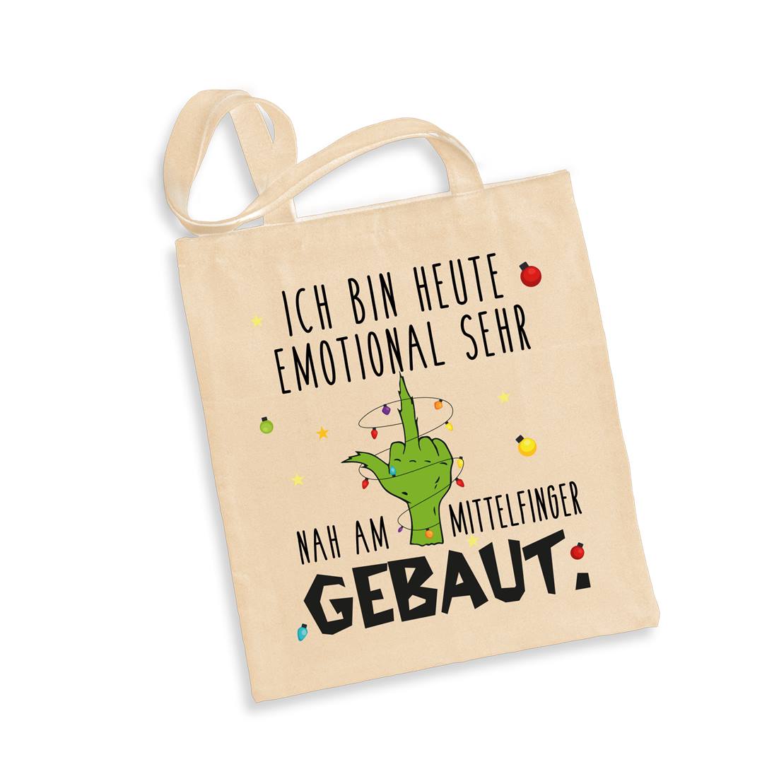 Bild: Baumwolltasche - Grinch - Ich bin heute emotional sehr nah am Mittelfinger gebaut. Geschenkidee