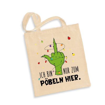 Bild: Baumwolltasche - Grinch - Ich bin nur zum Pöbeln hier. (Mittelfinger) Geschenkidee