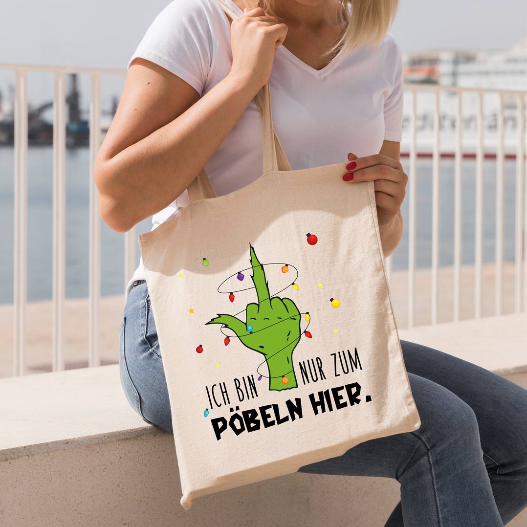 Bild: Baumwolltasche - Grinch - Ich bin nur zum Pöbeln hier. (Mittelfinger) Geschenkidee