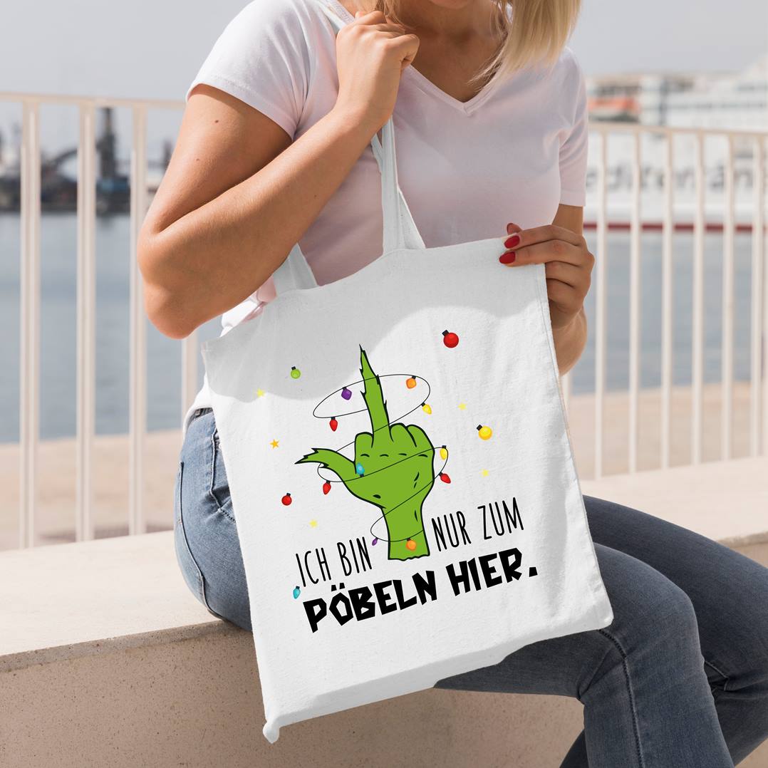 Bild: Baumwolltasche - Grinch - Ich bin nur zum Pöbeln hier. (Mittelfinger) Geschenkidee