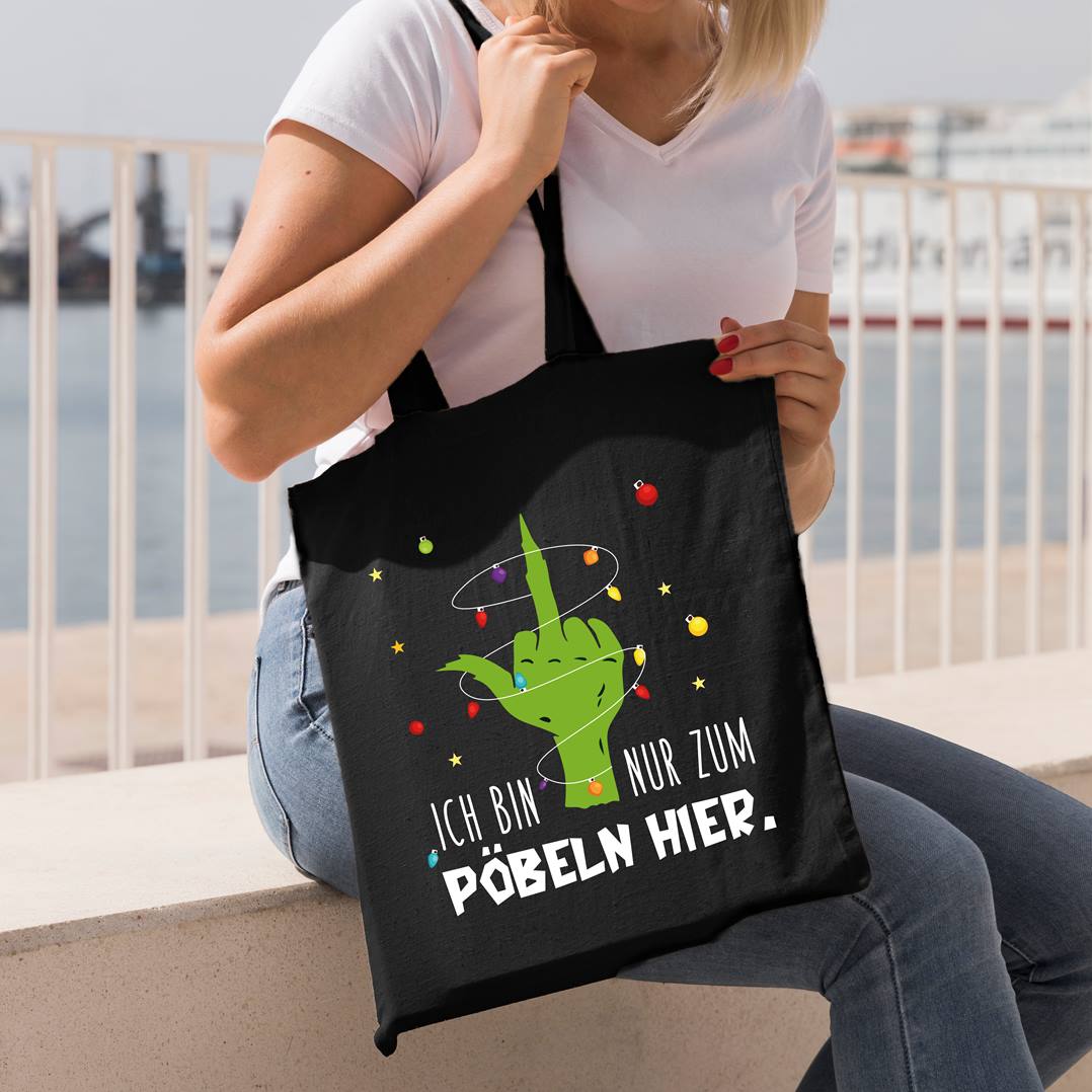 Bild: Baumwolltasche - Grinch - Ich bin nur zum Pöbeln hier. (Mittelfinger) Geschenkidee