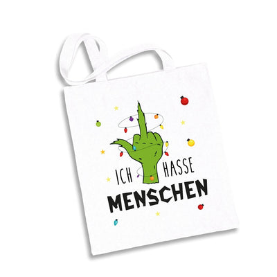 Bild: Baumwolltasche - Grinch - Ich hasse Menschen (Mittelfinger) Geschenkidee