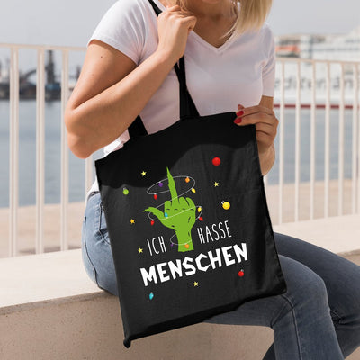 Bild: Baumwolltasche - Grinch - Ich hasse Menschen (Mittelfinger) Geschenkidee