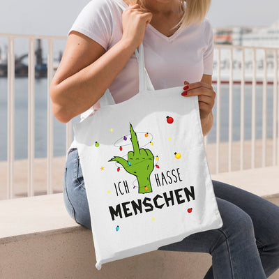 Bild: Baumwolltasche - Grinch - Ich hasse Menschen (Mittelfinger) Geschenkidee