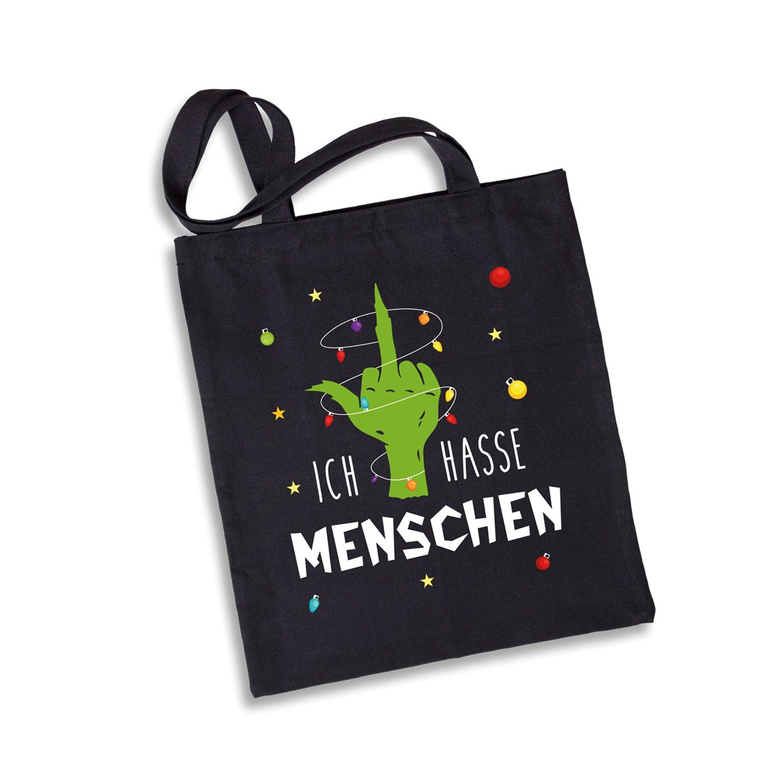 Bild: Baumwolltasche - Grinch - Ich hasse Menschen (Mittelfinger) Geschenkidee