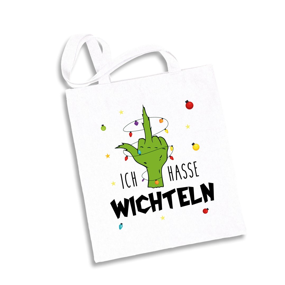 Bild: Baumwolltasche - Grinch - Ich hasse Wichteln (Mittelfinger) Geschenkidee