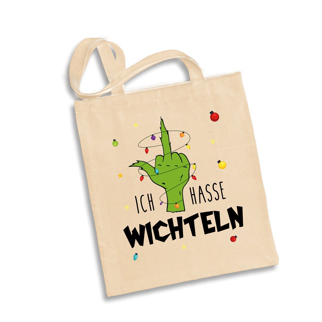 Bild: Baumwolltasche - Grinch - Ich hasse Wichteln (Mittelfinger) Geschenkidee