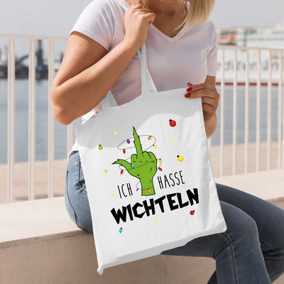 Bild: Baumwolltasche - Grinch - Ich hasse Wichteln (Mittelfinger) Geschenkidee