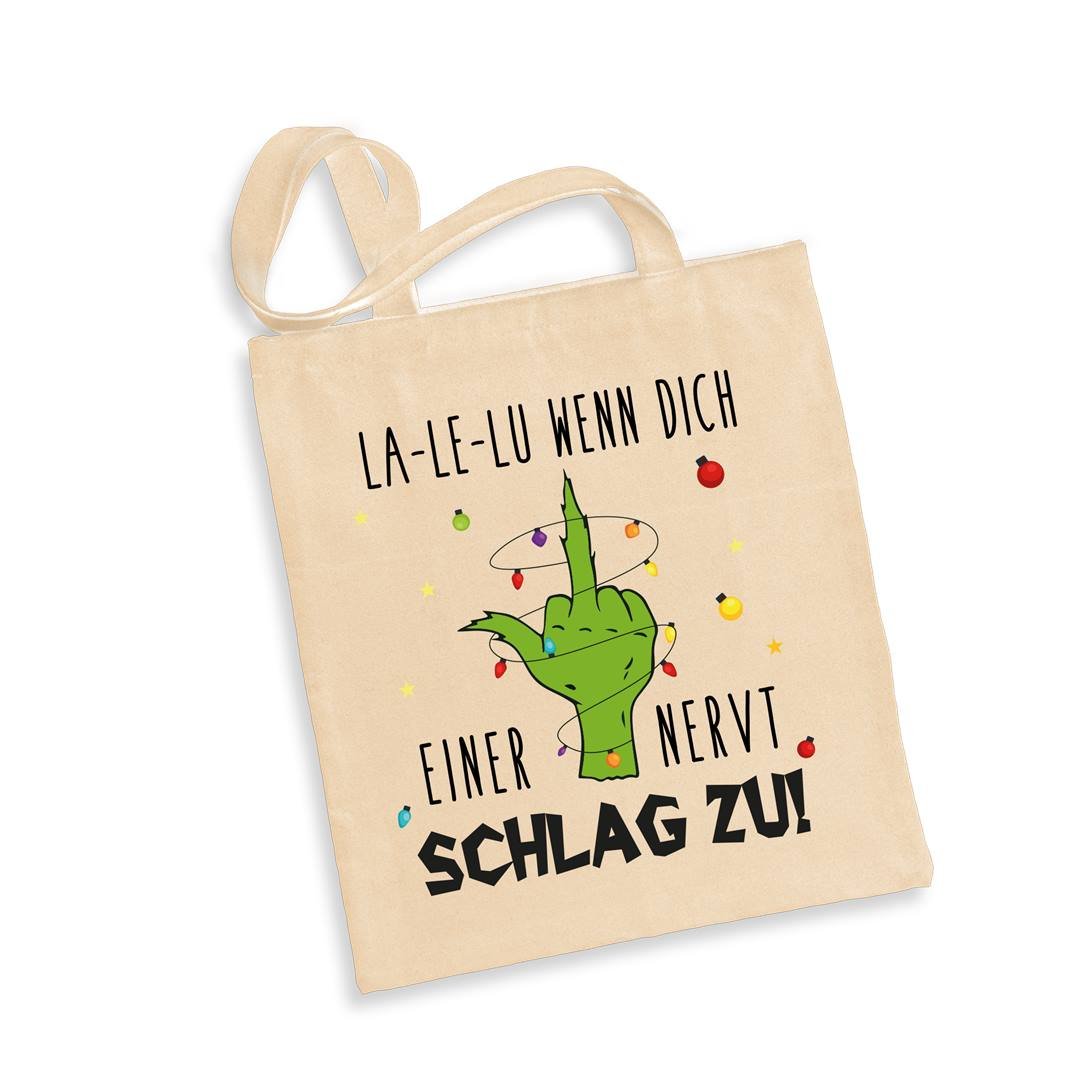 Bild: Baumwolltasche - Grinch - La-Le-Lu wenn dich einer nervt schlag zu! (Mittelfinger) Geschenkidee