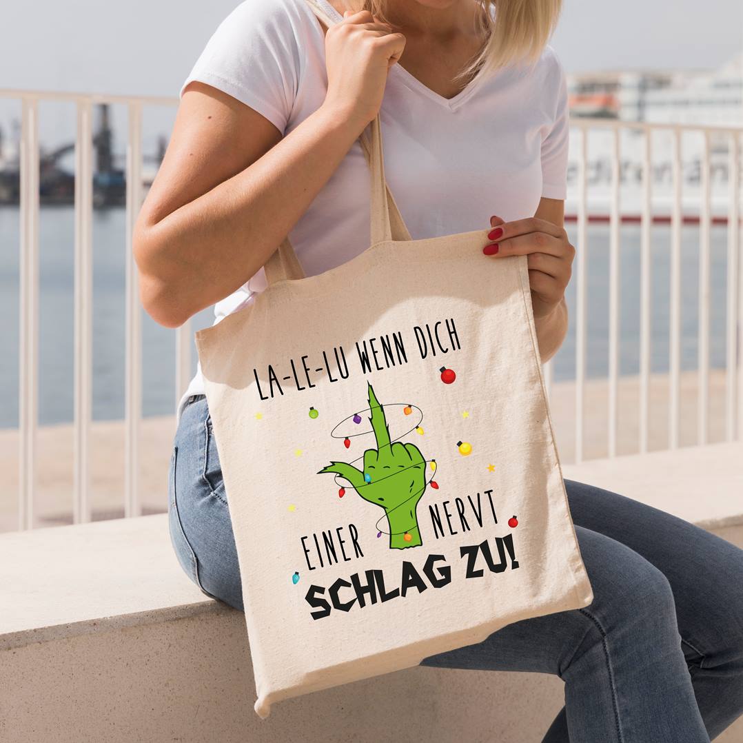 Bild: Baumwolltasche - Grinch - La-Le-Lu wenn dich einer nervt schlag zu! (Mittelfinger) Geschenkidee