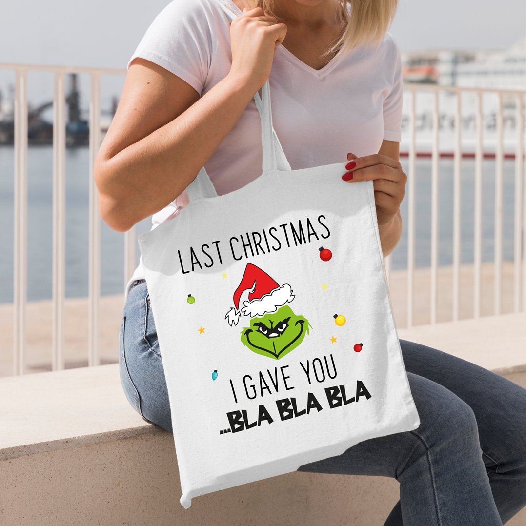 Bild: Baumwolltasche - Grinch - Last Christmas I gave you ...bla bla bla (Gesicht) Geschenkidee