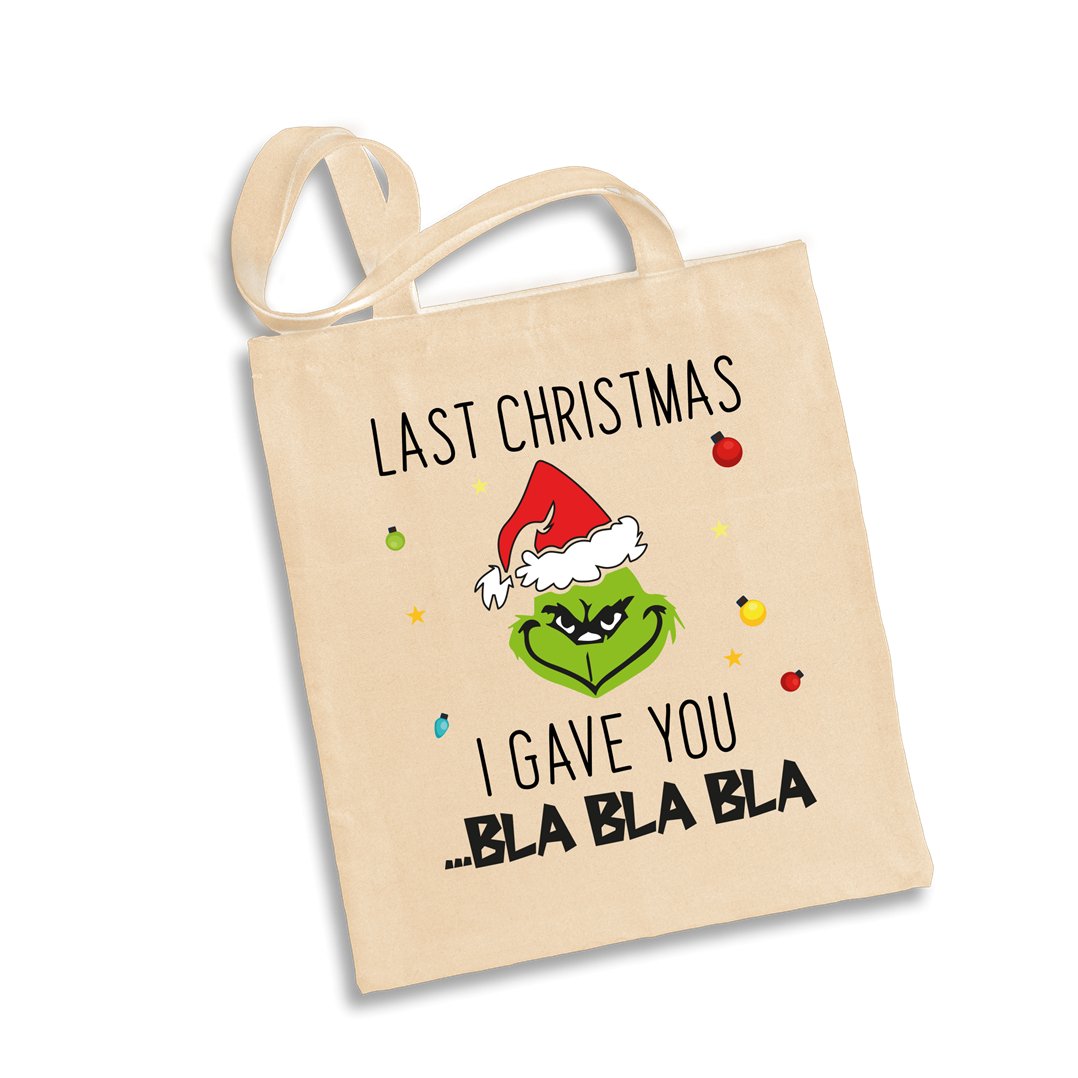 Bild: Baumwolltasche - Grinch - Last Christmas I gave you ...bla bla bla (Gesicht) Geschenkidee