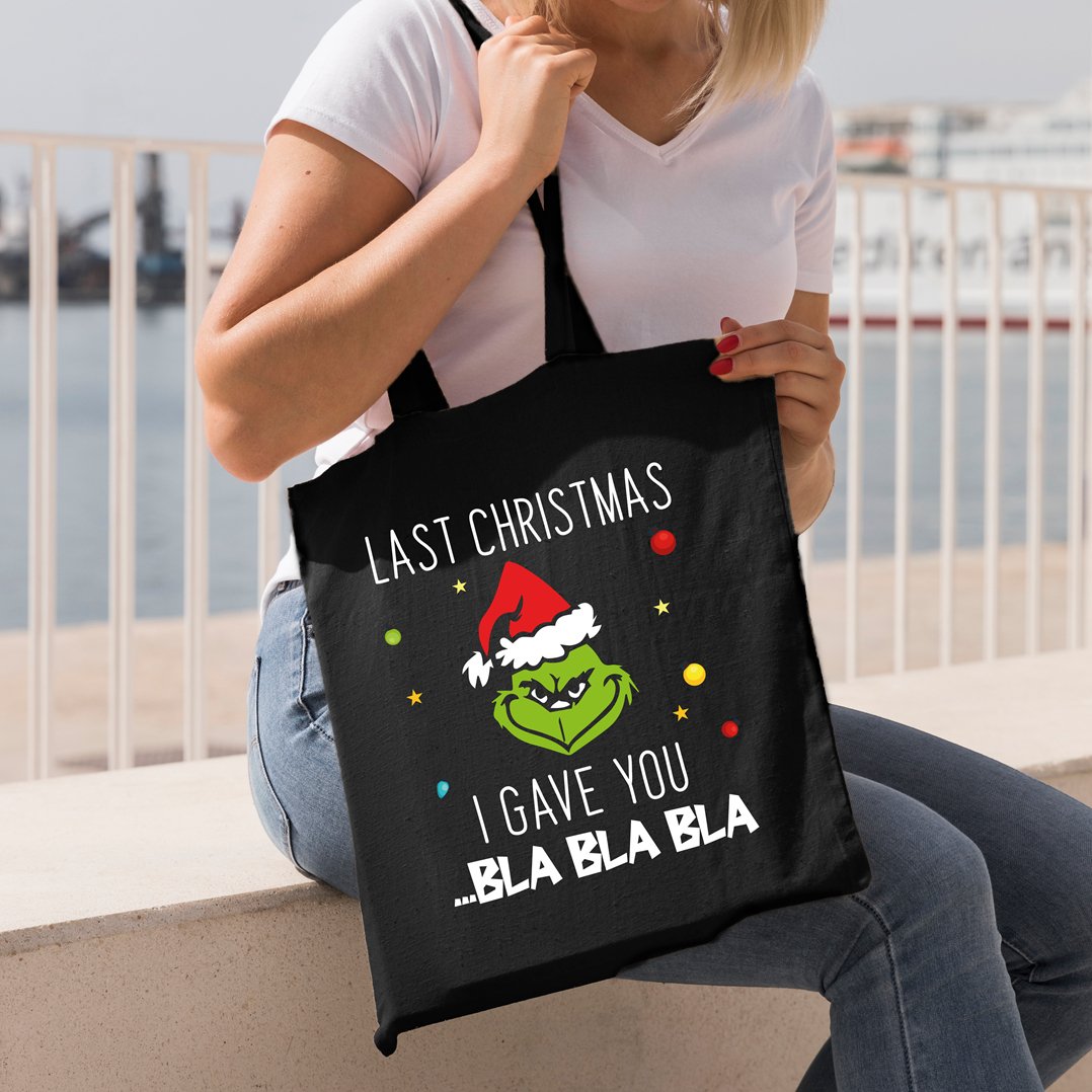 Bild: Baumwolltasche - Grinch - Last Christmas I gave you ...bla bla bla (Gesicht) Geschenkidee