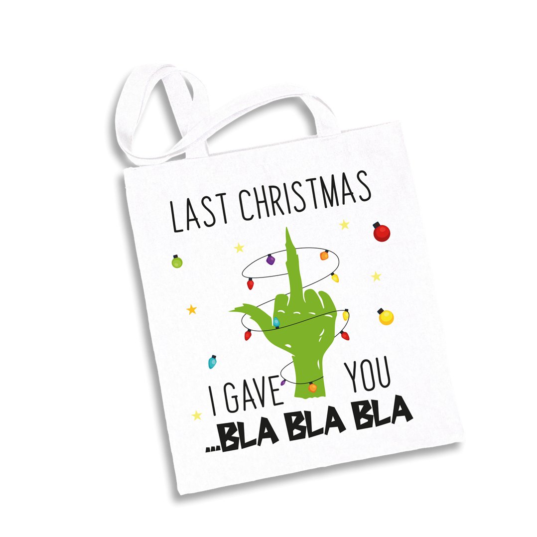 Bild: Baumwolltasche - Grinch - Last Christmas I gave you ...bla bla bla (Mittelfinger) Geschenkidee