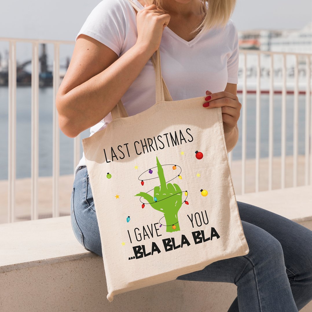 Bild: Baumwolltasche - Grinch - Last Christmas I gave you ...bla bla bla (Mittelfinger) Geschenkidee