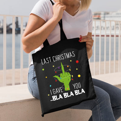 Bild: Baumwolltasche - Grinch - Last Christmas I gave you ...bla bla bla (Mittelfinger) Geschenkidee