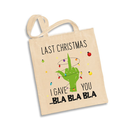 Bild: Baumwolltasche - Grinch - Last Christmas I gave you ...bla bla bla (Mittelfinger) Geschenkidee