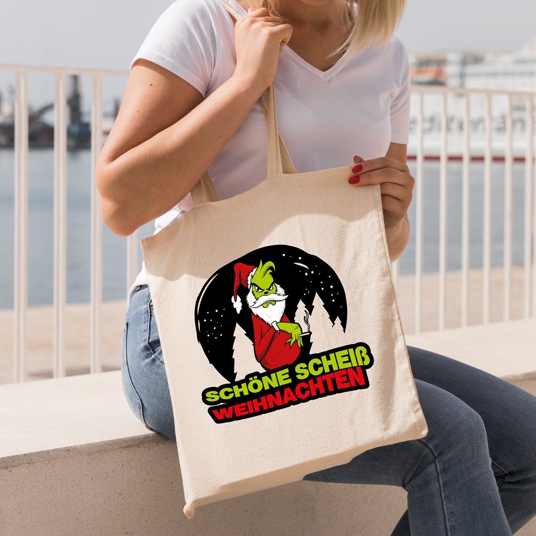 Bild: Baumwolltasche - Grinch - Schöne scheiß Weihnachten Geschenkidee