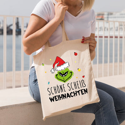 Bild: Baumwolltasche - Grinch - Schöne scheiß Weihnachten (Gesicht) Geschenkidee