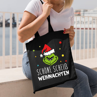 Bild: Baumwolltasche - Grinch - Schöne scheiß Weihnachten (Gesicht) Geschenkidee