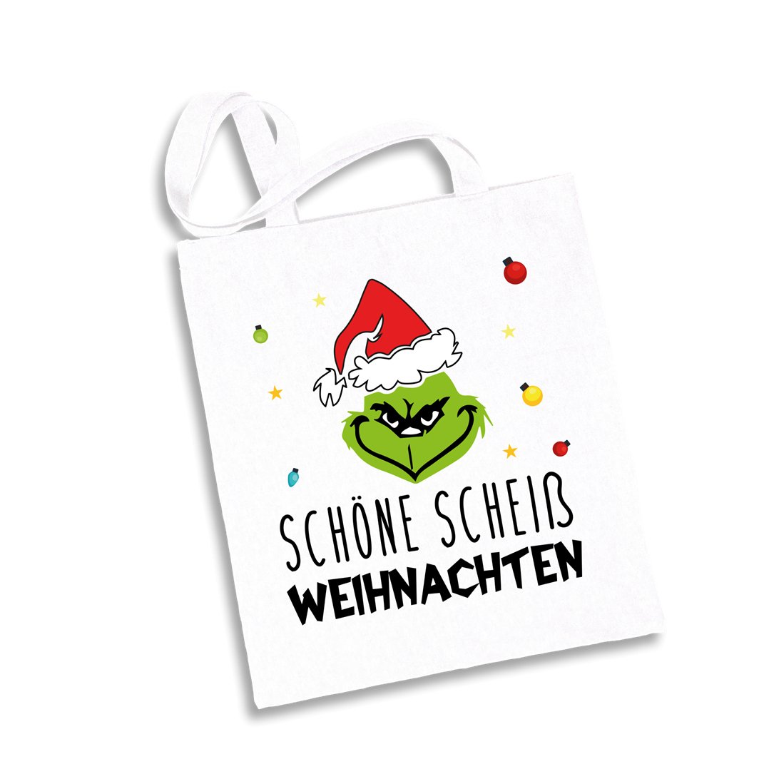 Bild: Baumwolltasche - Grinch - Schöne scheiß Weihnachten (Gesicht) Geschenkidee