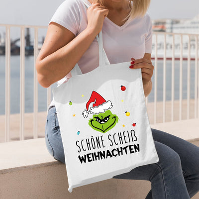 Bild: Baumwolltasche - Grinch - Schöne scheiß Weihnachten (Gesicht) Geschenkidee