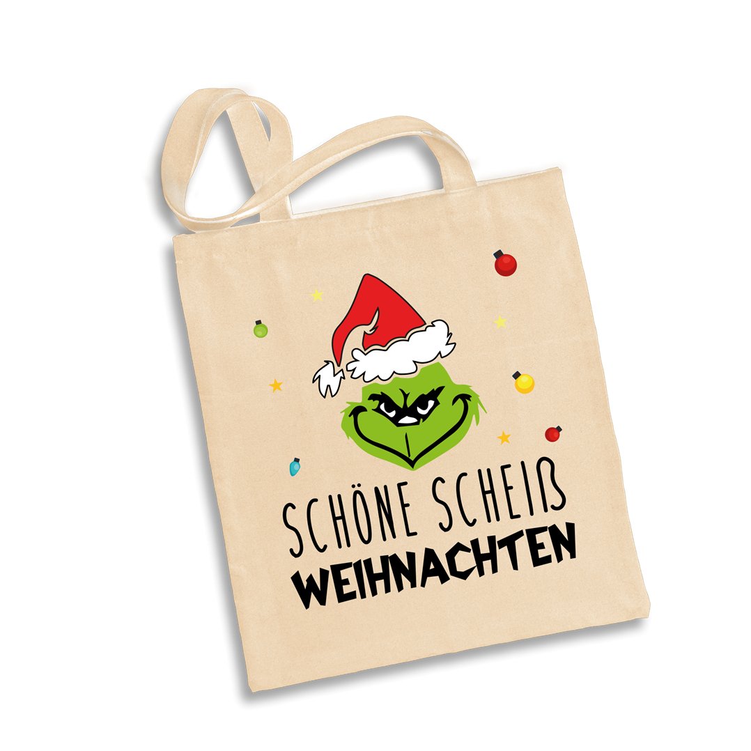 Bild: Baumwolltasche - Grinch - Schöne scheiß Weihnachten (Gesicht) Geschenkidee