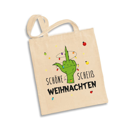 Bild: Baumwolltasche - Grinch - Schöne scheiß Weihnachten (Mittelfinger) Geschenkidee