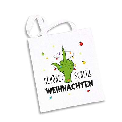 Bild: Baumwolltasche - Grinch - Schöne scheiß Weihnachten (Mittelfinger) Geschenkidee