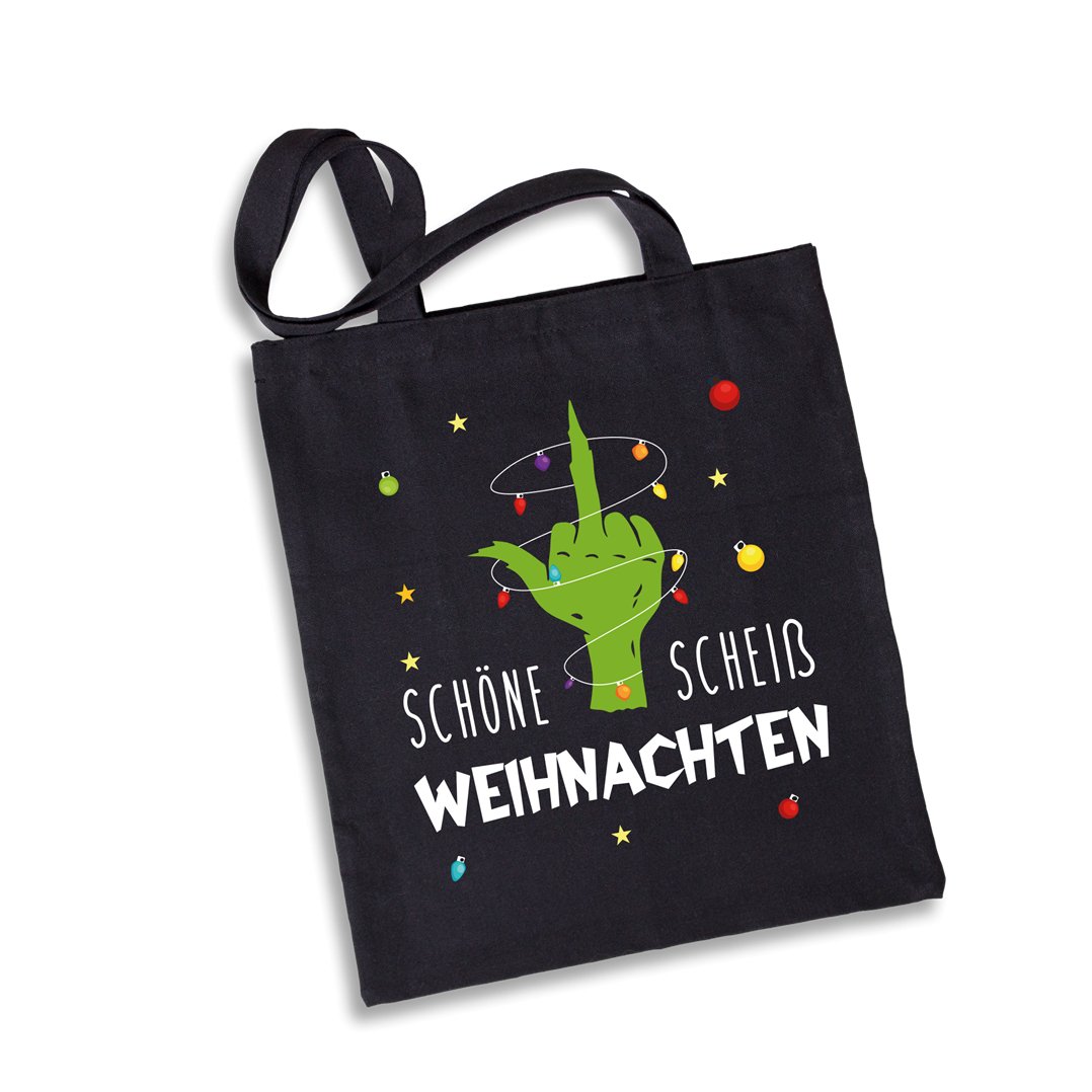 Bild: Baumwolltasche - Grinch - Schöne scheiß Weihnachten (Mittelfinger) Geschenkidee