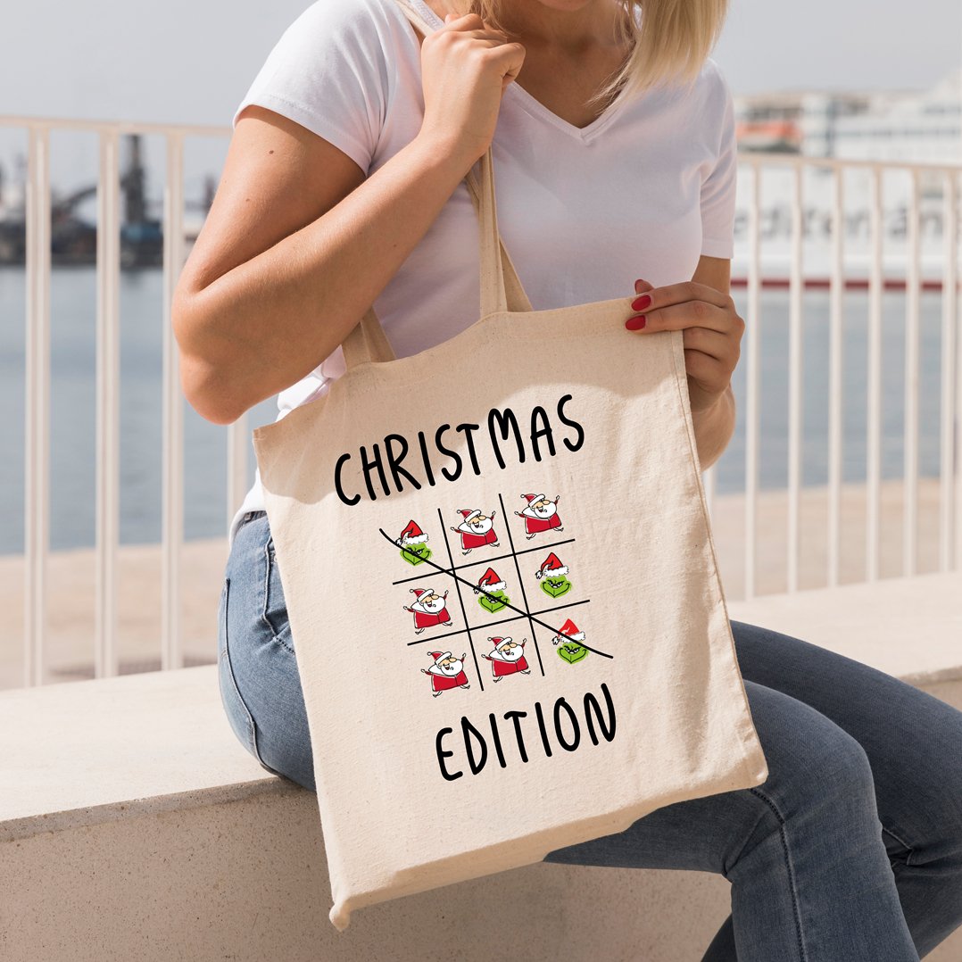 Bild: Baumwolltasche - Grinch - Tic-Tac-Toe - Christmas Edition Geschenkidee