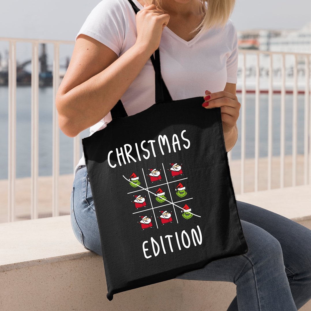 Bild: Baumwolltasche - Grinch - Tic-Tac-Toe - Christmas Edition Geschenkidee