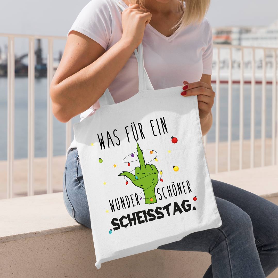 Bild: Baumwolltasche - Grinch - Was für ein wunderschöner Scheisstag. (Mittelfinger) Geschenkidee