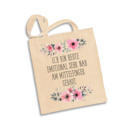 Bild: Baumwolltasche - Ich bin heute emotional sehr nah am Mittelfinger gebaut. - blumig Geschenkidee