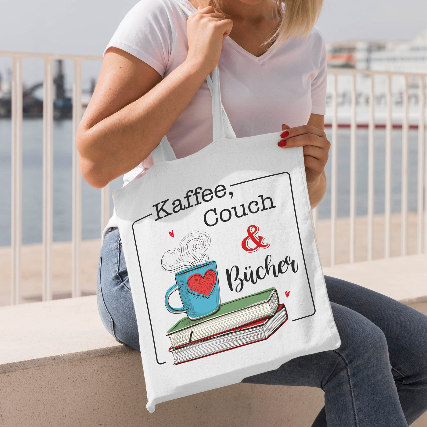 Bild: Baumwolltasche - Kaffee, Couch und Bücher. Geschenkidee