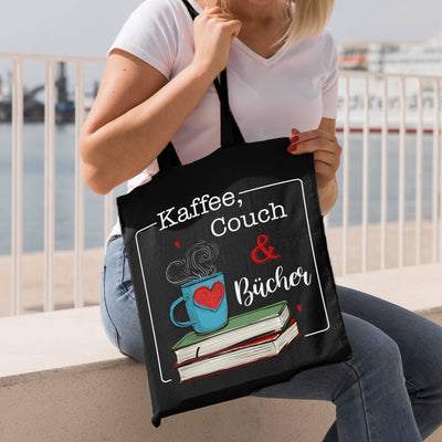 Bild: Baumwolltasche - Kaffee, Couch und Bücher. Geschenkidee