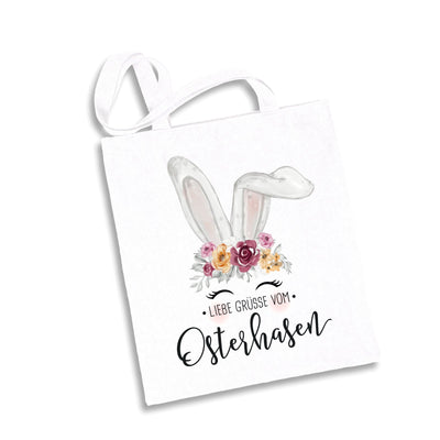 Bild: Baumwolltasche - Liebe Grüsse vom Osterhasen (Hase Blumenkranz) Geschenkidee