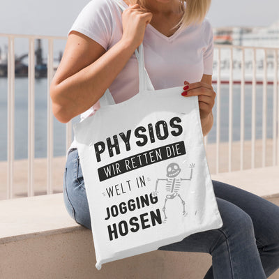 Bild: Baumwolltasche - Physios Wir retten die Welt in Jogginghosen Geschenkidee