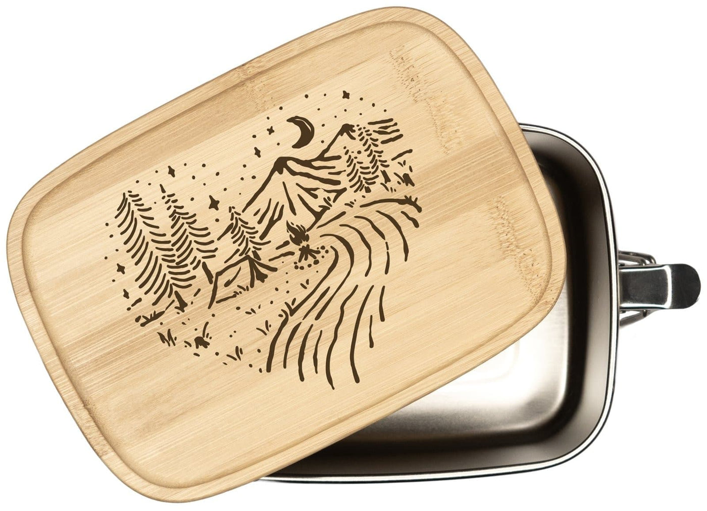 Bild: Brotdose - Berglandschaft - Edelstahl mit Bambusdeckel Geschenkidee