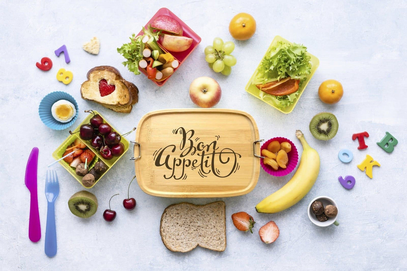 Bild: Brotdose - Bon appetit - Edelstahl mit Bambusdeckel Geschenkidee