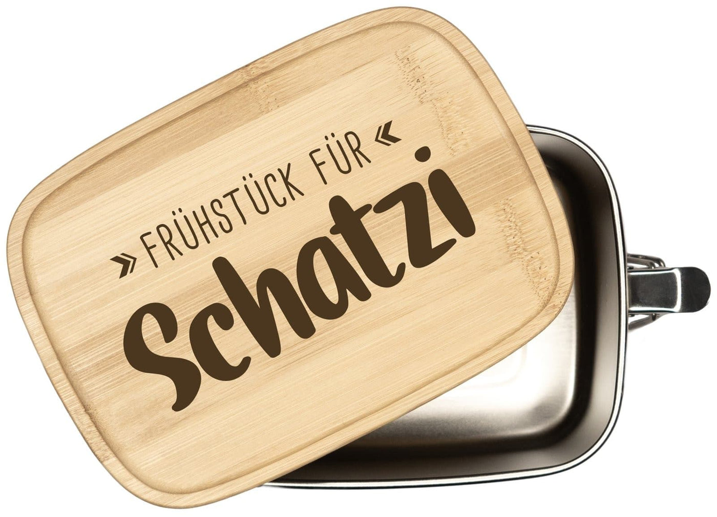 Bild: Brotdose - Frühstück für Schatzi - Edelstahl mit Bambusdeckel Geschenkidee