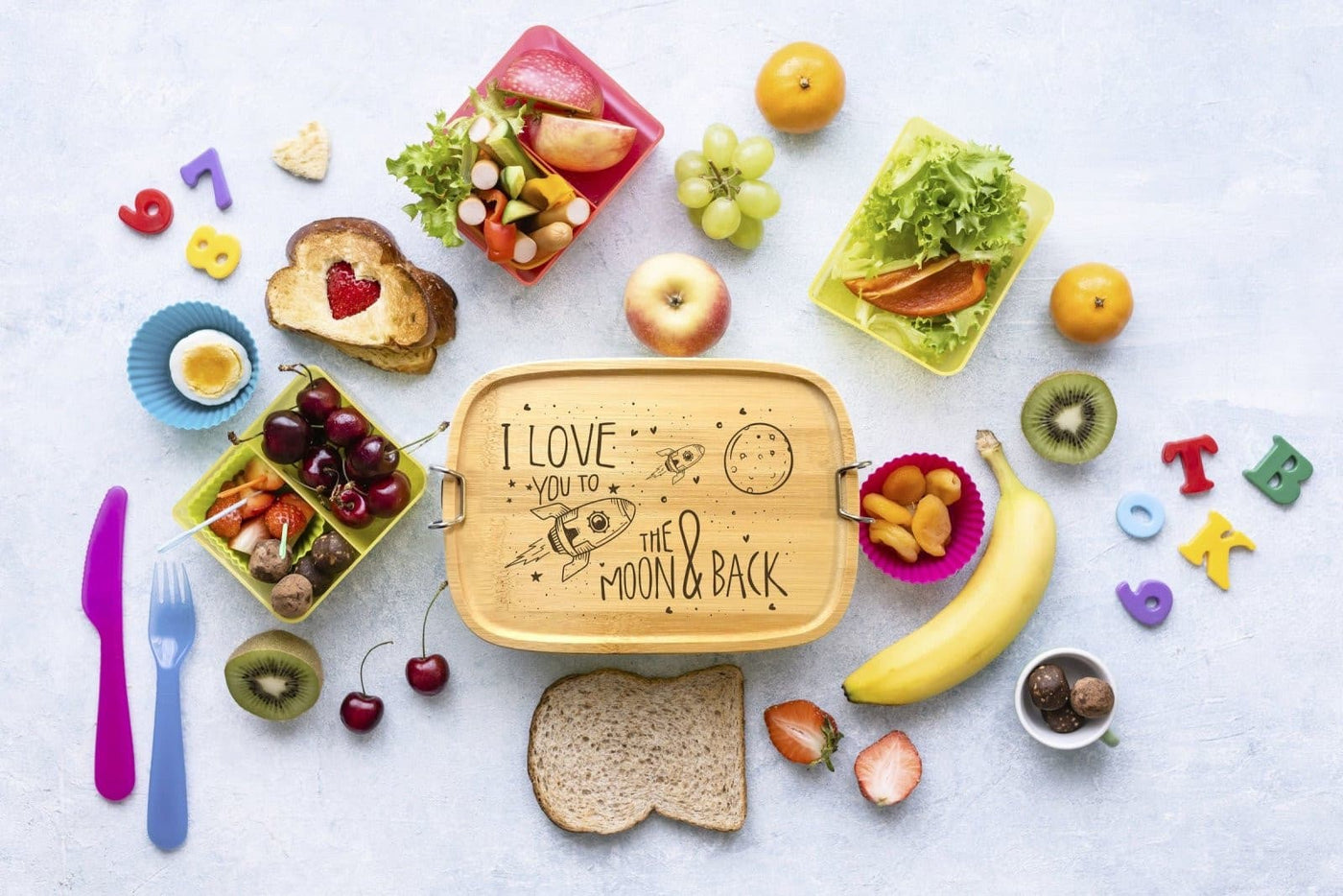 Bild: Brotdose - I love you to the moon & back - Edelstahl mit Bambusdeckel Geschenkidee