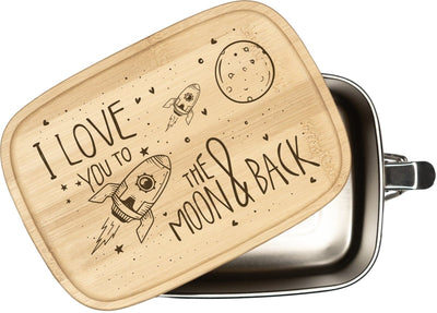 Bild: Brotdose - I love you to the moon & back - Edelstahl mit Bambusdeckel Geschenkidee