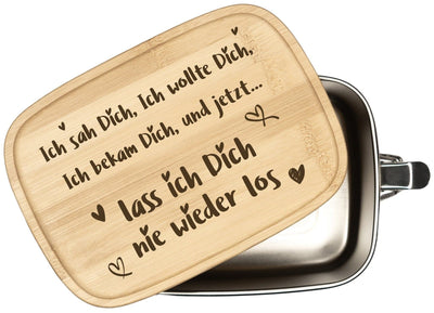 Bild: Brotdose - Ich sah Dich, Ich wollte Dich, Ich bekam Dich - Edelstahl mit Bambusdeckel Geschenkidee